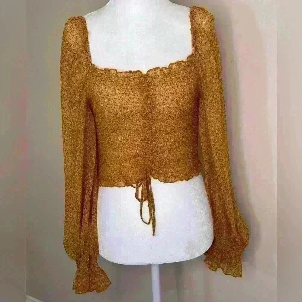 NWT Mustard Yellow Flowered Blouse - Picture 1 of 3